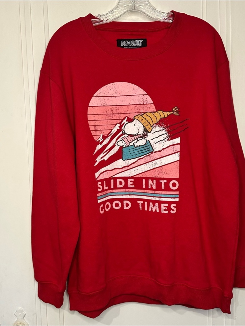 Peanuts Red Crewneck Sweater with Snoopy Graphic